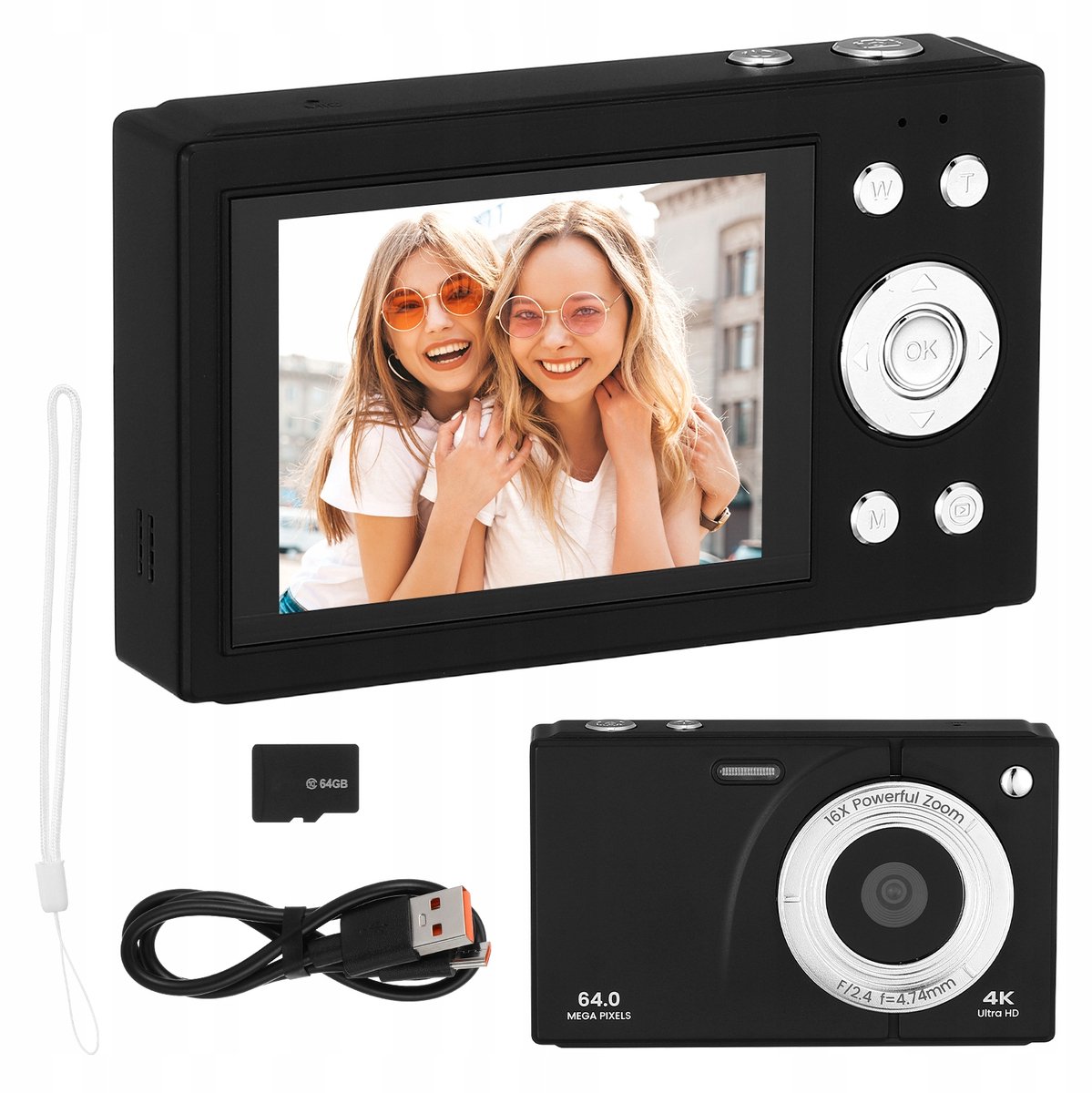 Compact Digitaal Camera 4K - 64MP Auto Focus met 64GB SD Kaart & WiFi - Beginnerscamera voor Reizen