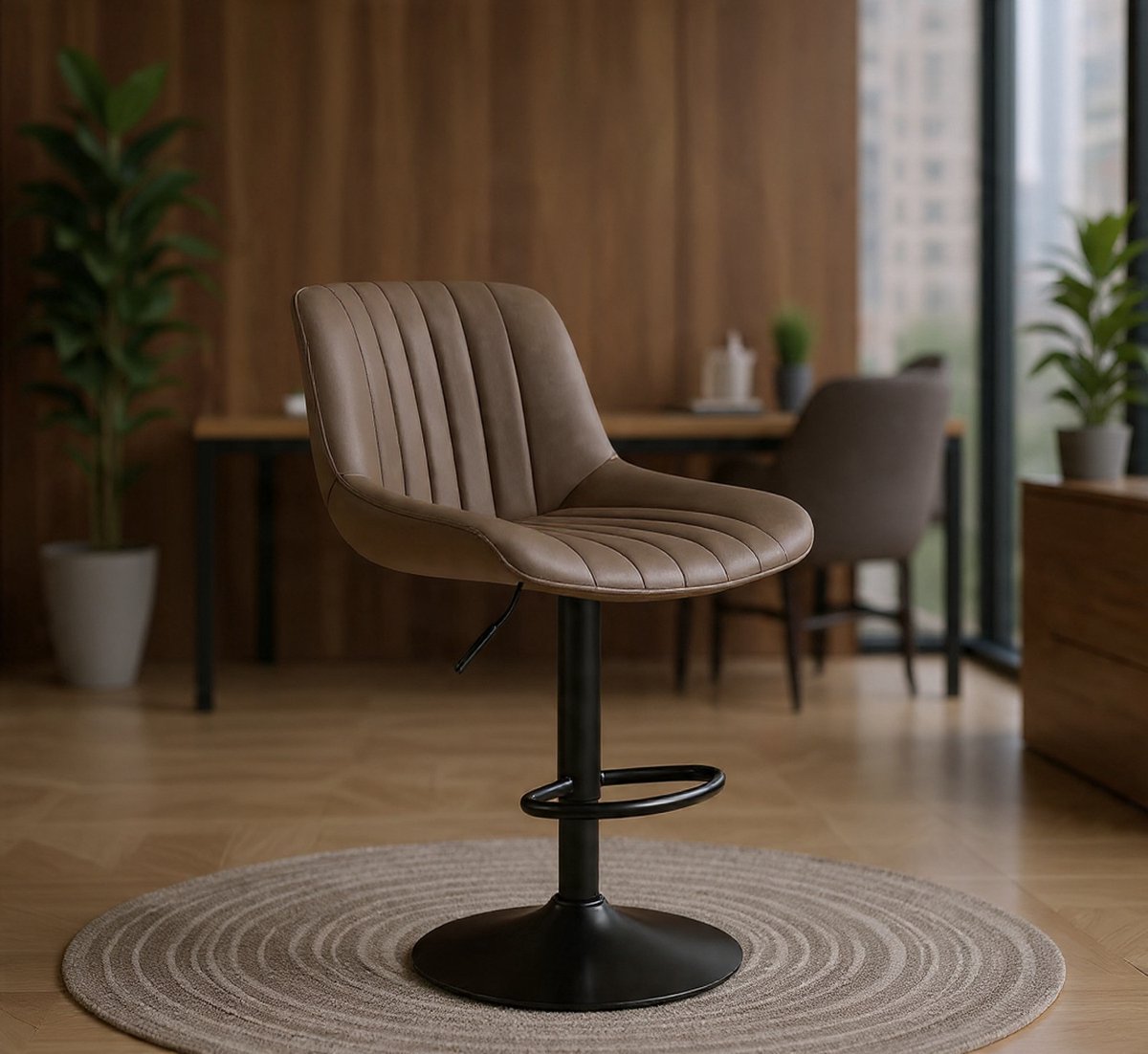 Luxe Barstoelen Set van 2 – PU Lederen Verstelbare Hoogte & 360° Draaibare Bistro Stoelen met Rugleuning en Voetensteun – Modern en Comfortabel – Keuken, Bar & Ontbijtbar Stoelen-Casa Serena – Afme...