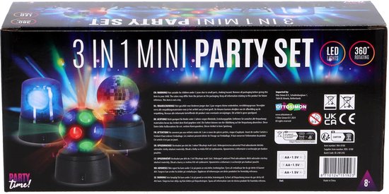 Party Time disco licht set - Mini feestverlichting 3-delig - Multicolor. van Merkloos — afbeelding 2