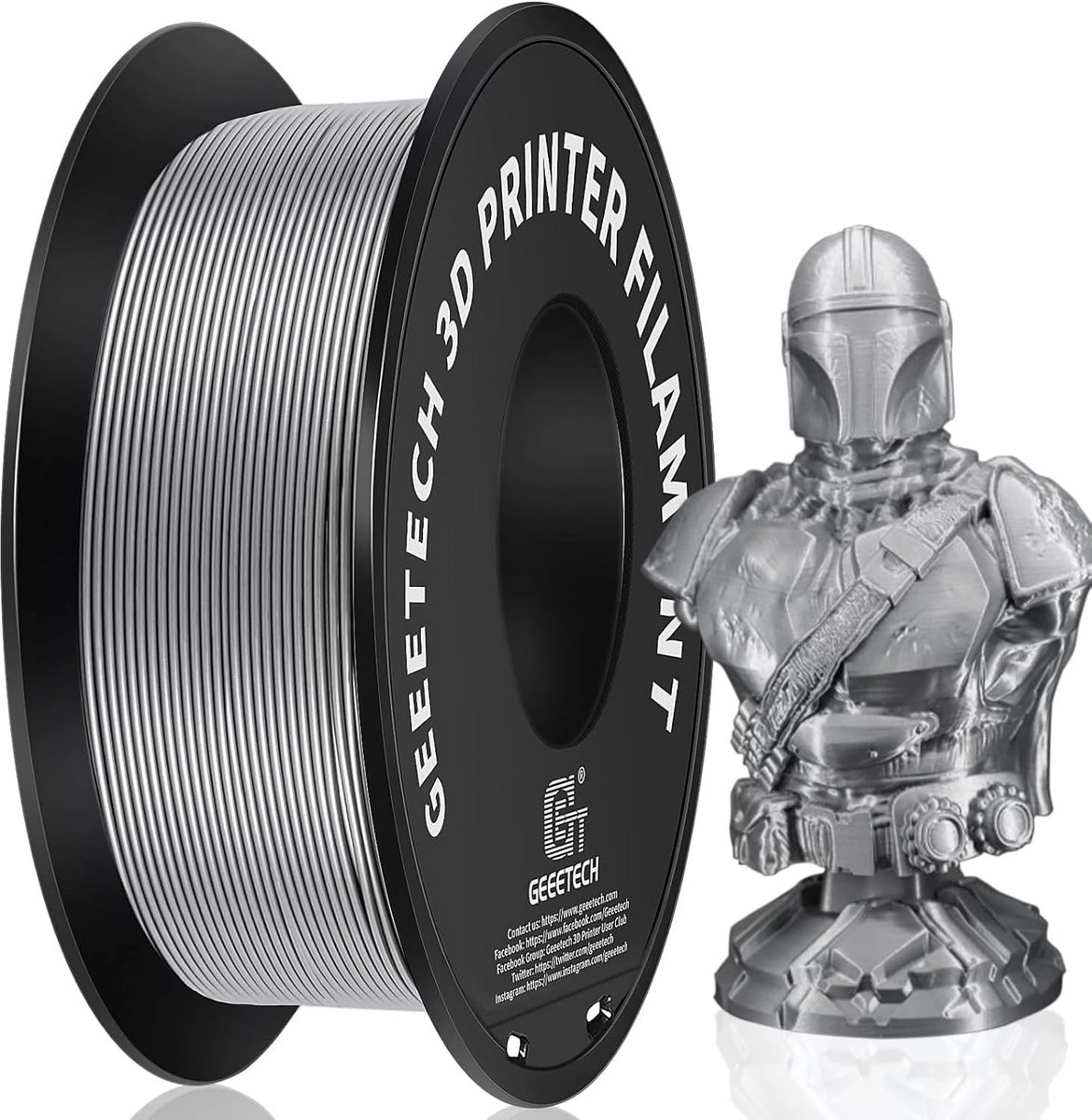 PLA 3D Printer Filament 1.75mm Zilver 1kg Spoel Universeel