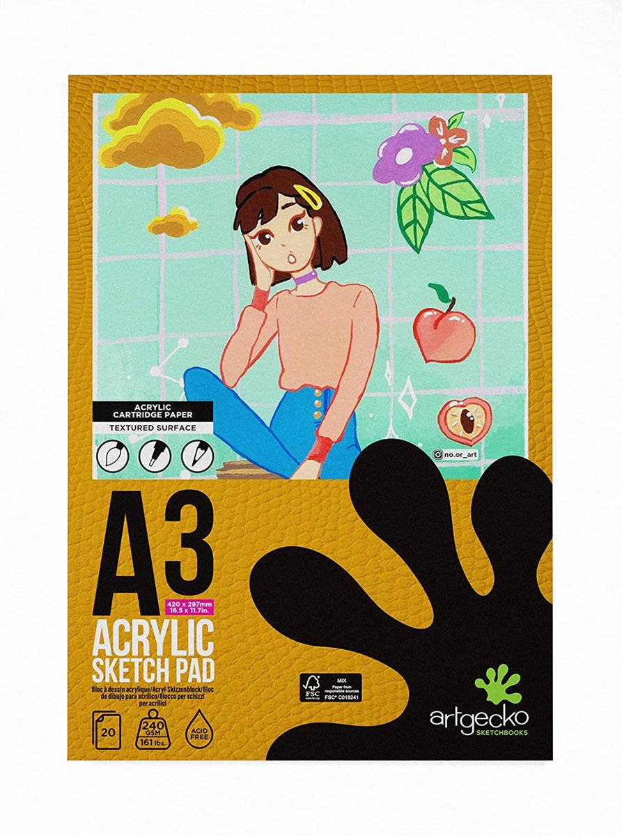Artgecko schetsblok A3 acryl papier 240gr 20 vel wit creatief.