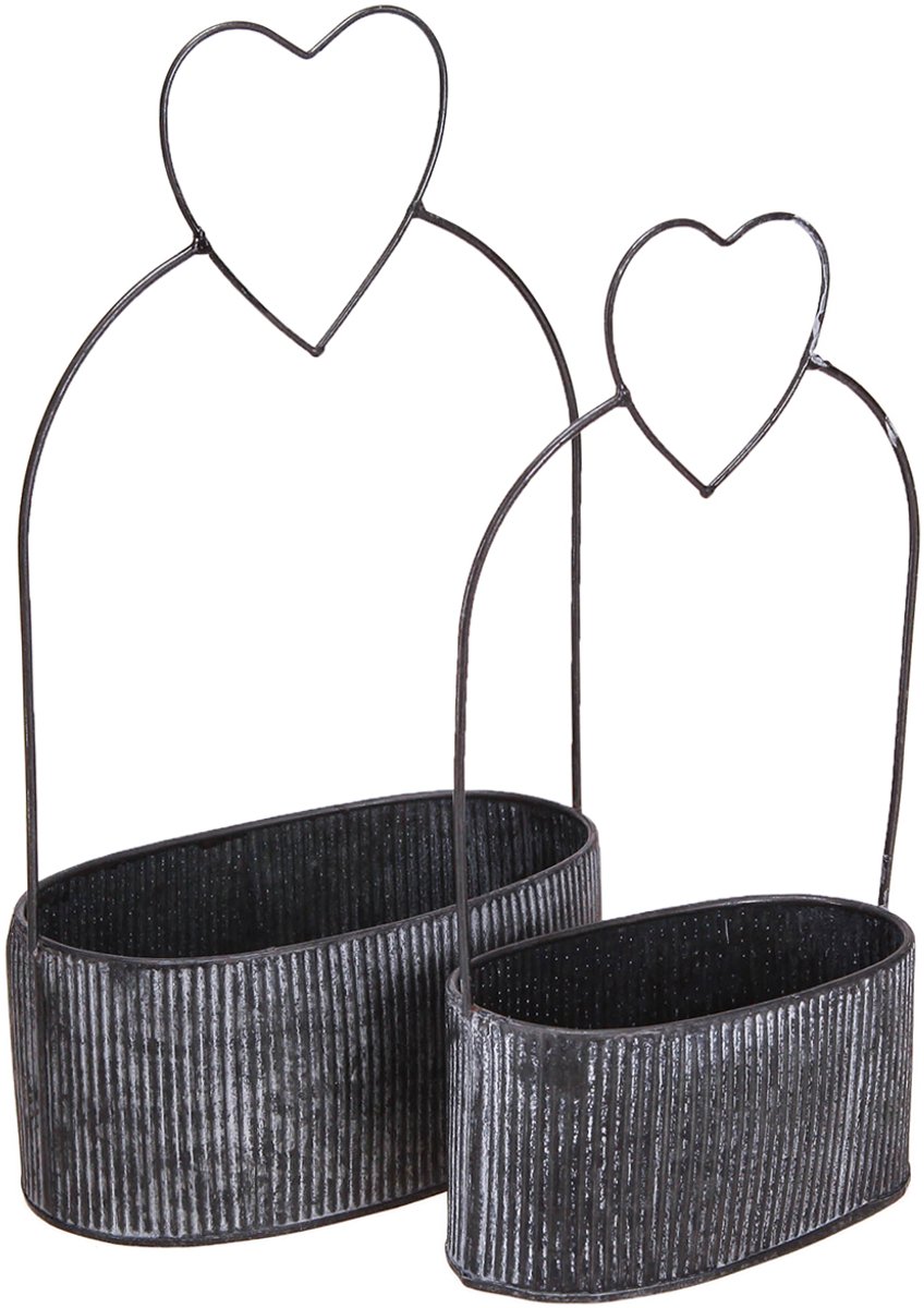 Decoratieve ovale metalen schaal met hartje, zwart, 20/16 cm, set van