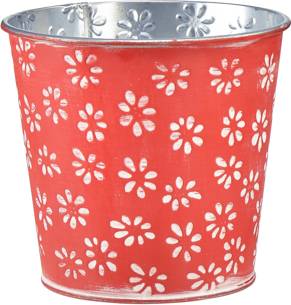 Rood-wit mini bloempotje, bloemenmotief, metaal, Ø10,5 cm H10,5 cm