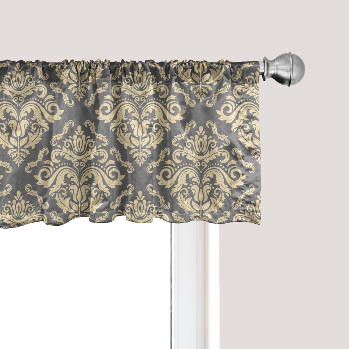 ABAKUHAUS Damast raamvalletje, gordijnvalletje voor keuken en slaapkamer met tunnelzoom, 137 cm x 45 cm, beige en lichtgrijs