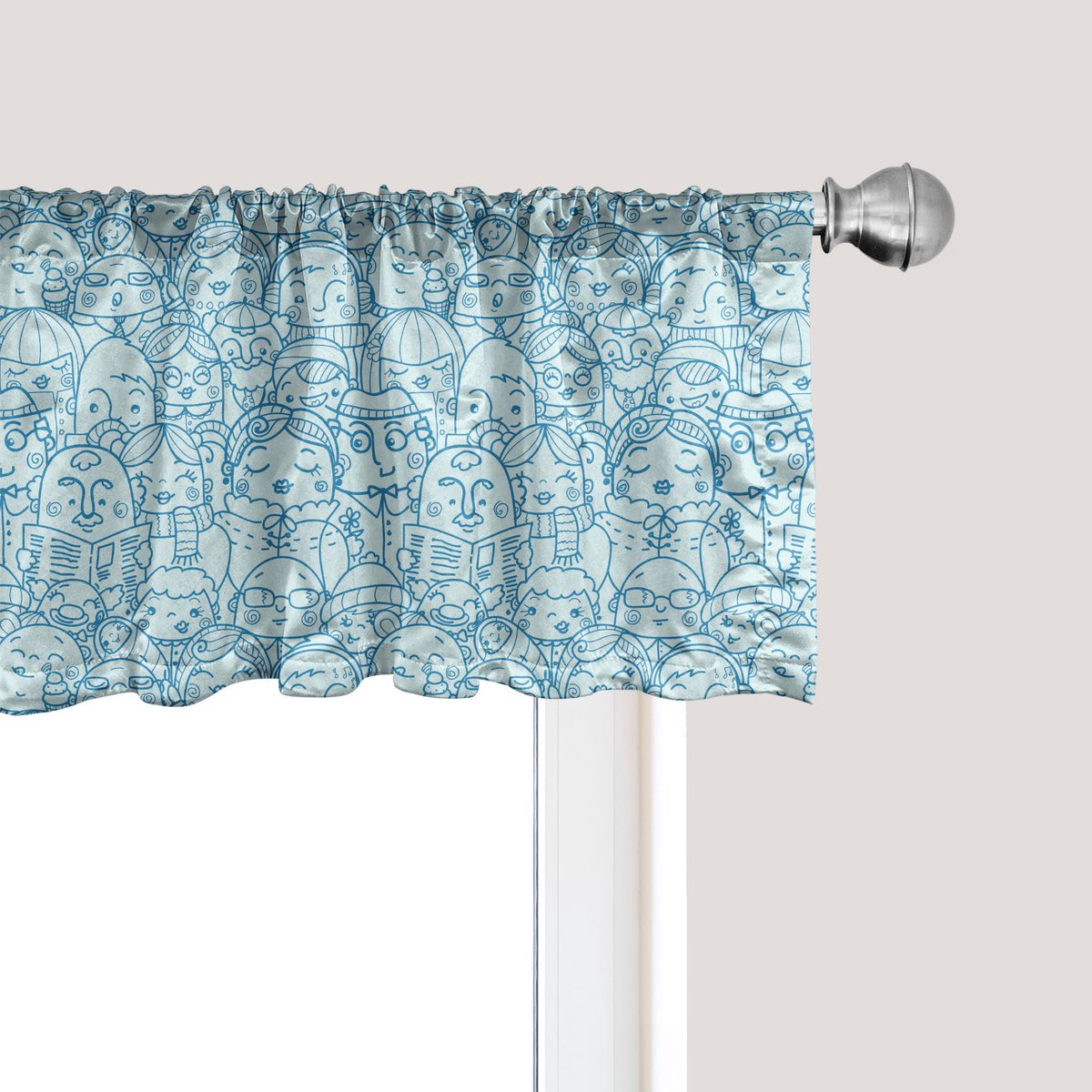 ABAKUHAUS Raamvalletje met mensenmotief, gordijnvalletje voor keuken en slaapkamer met tunnelzoom, 137 cm x 45 cm, licht turkoois zeeblauw