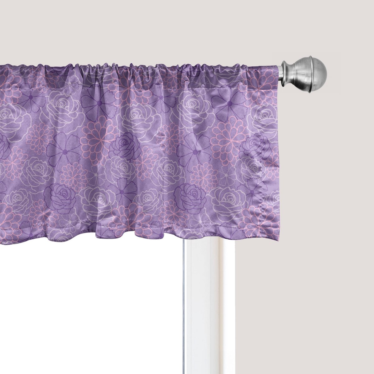ABAKUHAUS Bloemenpatroon raamvalletje, Gordijnvalletje voor keuken en slaapkamer met tunnelzoom, 137 cm x 45 cm, Mauve en pastelroze