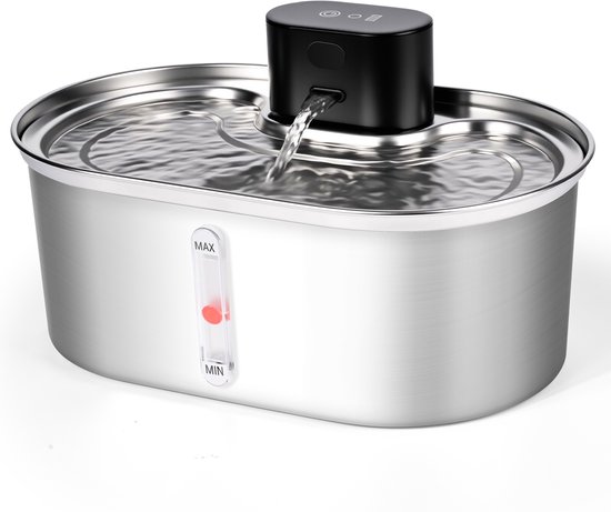Dreamhigh Draadloze Kattenfontein – 3,5L, 5000mAh, Roestvrij Staal, Met Bewegingssensor En 2 Drinkmodi