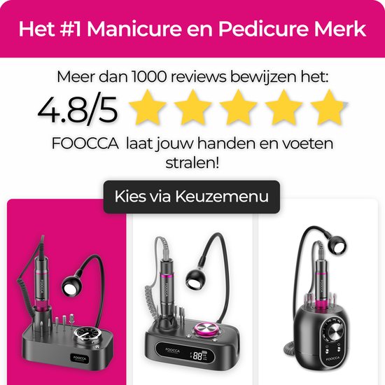 FOOCCA® Elektrische Nagelvijl - Nagelfrees 45000 RPM - Desktop Pro - LED Verlichting - 12 Bitjes + 65 Schuurrolletjes + 2 Accessoires - Nagelstofkap - Manicure en Pedicure Set - Eeltverwijderaar - Kalknagels