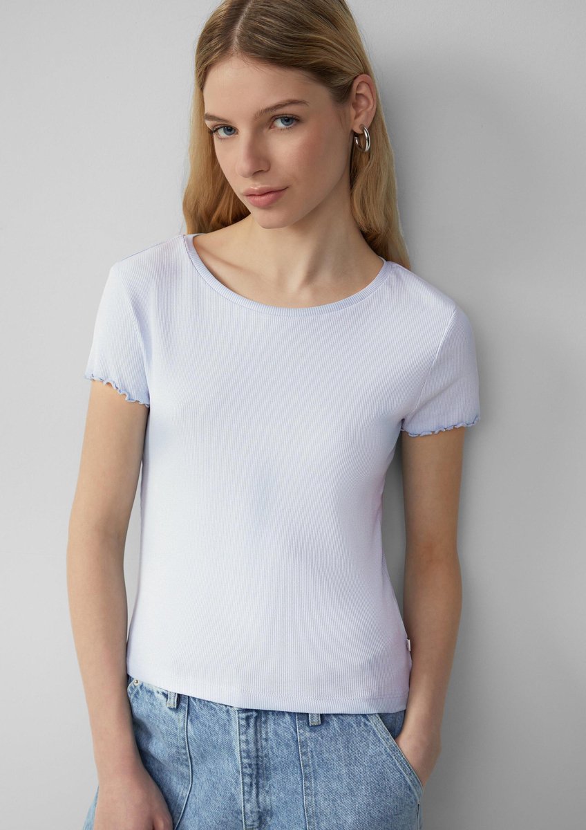 kort geribd shirt met ronde hals