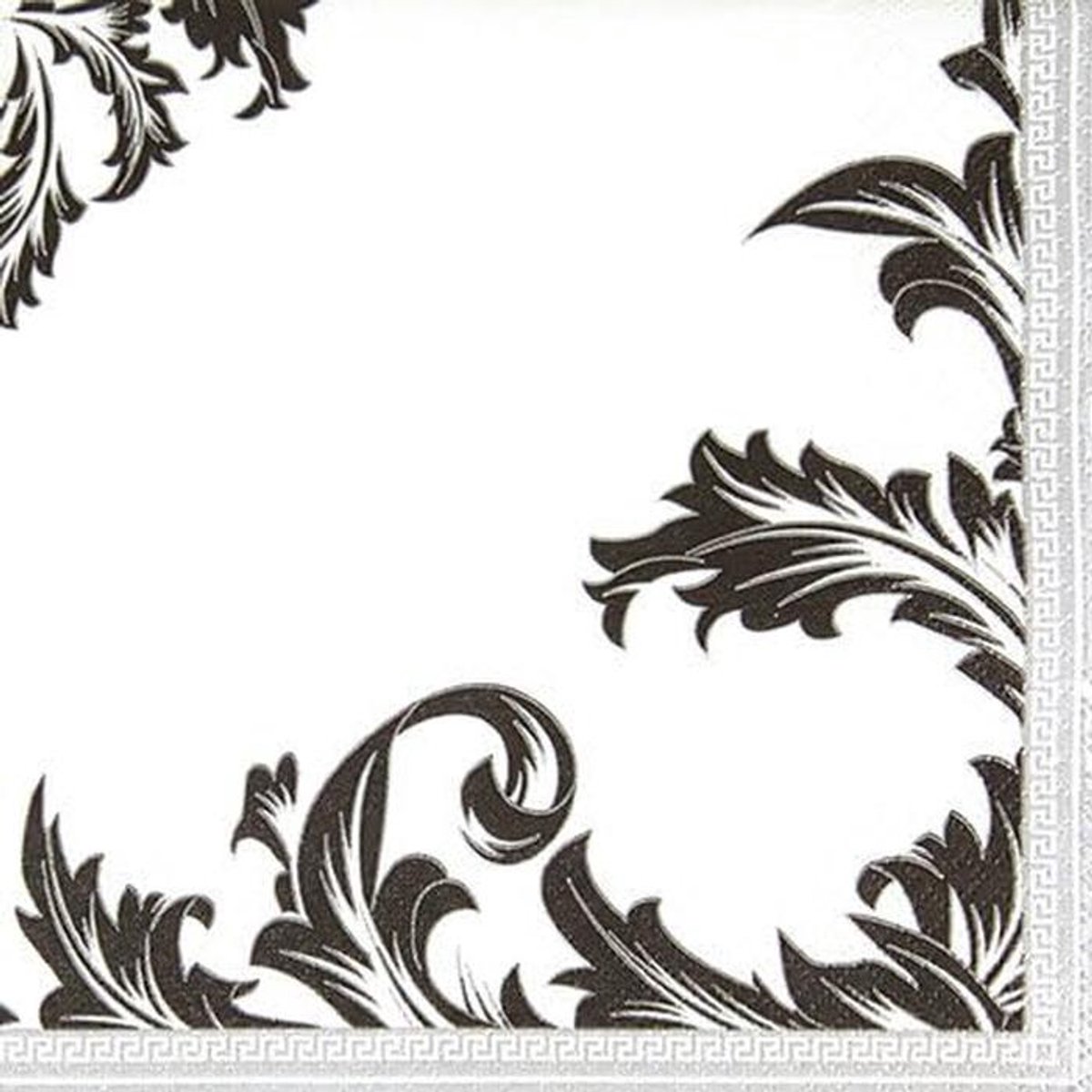 Set van 20 luxe servetten zwart/zilver ornamenten 33x33cm feestelijk