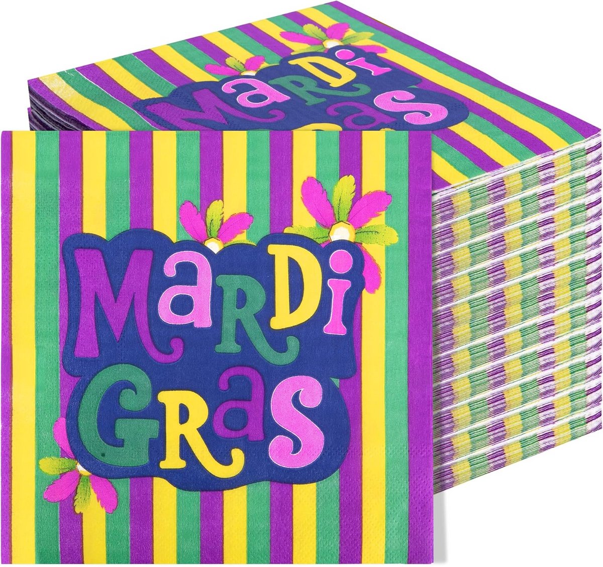 100 Stuks Cocktail Servetten - Mardi Gras Thema Feest Servetten Paars Geel Groen