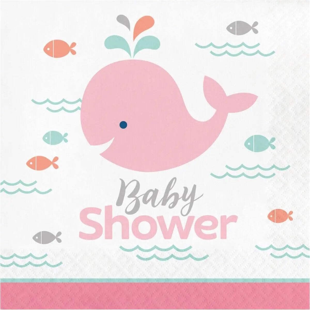 16 Grote Papieren Servetten Roze Walvis Thema Kraamfeest