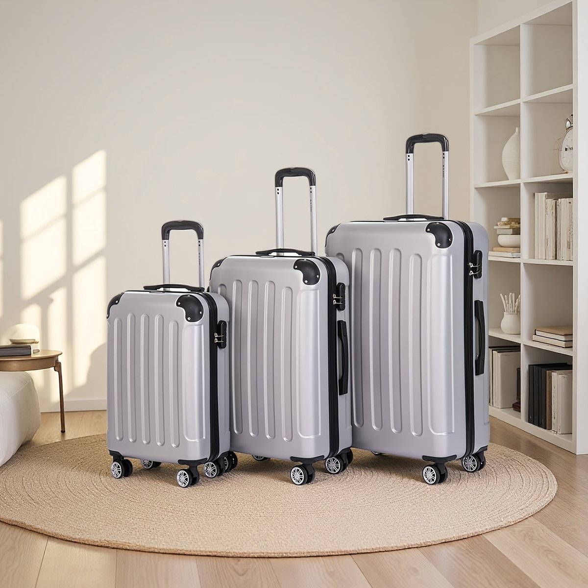 Bagageset 3-delig (55/66/76 cm) – Harde ABS Koffers – 4 x 360° Wielen – TSA Combinatieslot – Trolley Koffer Set_ Zilverachtig