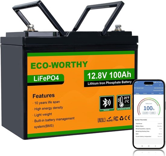 100Ah 12V LiFePO4 Lithium Accu met Bluetooth en BMS voor Camper en Boot
