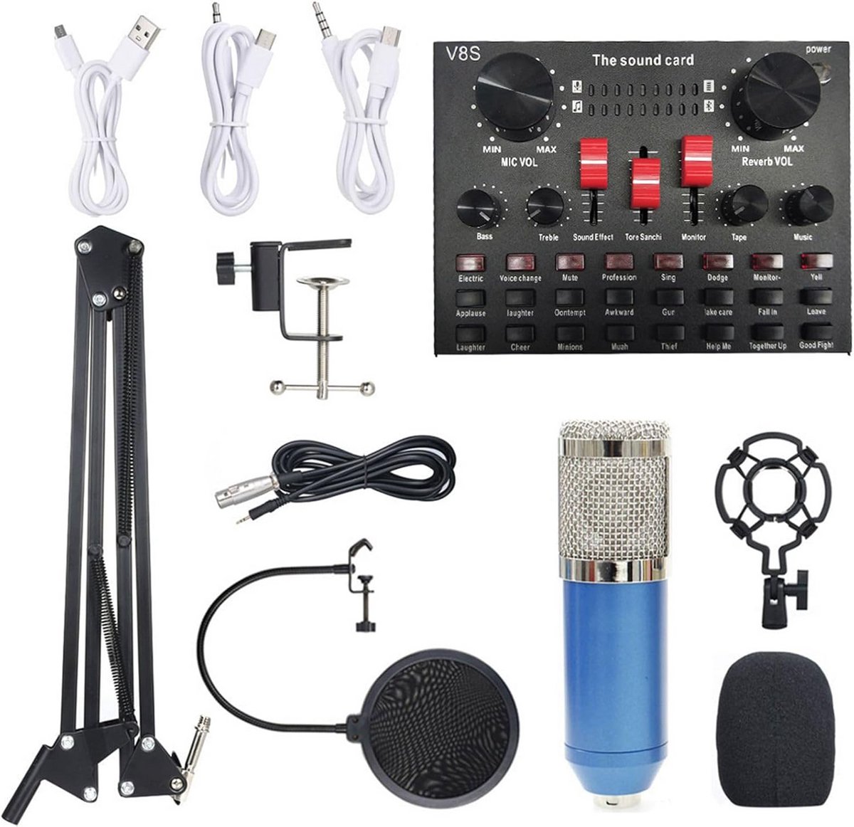 Condensatormicrofoon Set Incl. Geluidskaart met 16 Effecten en Bluetooth