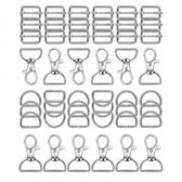 Zilverkleurige sleutelhaak set 56 stuks metalen sleutelhanger onderdelen met draaibare lobster clasp, D ring en verstelgesp, geschikt voor sleutelhanger, tas en accessoire montage