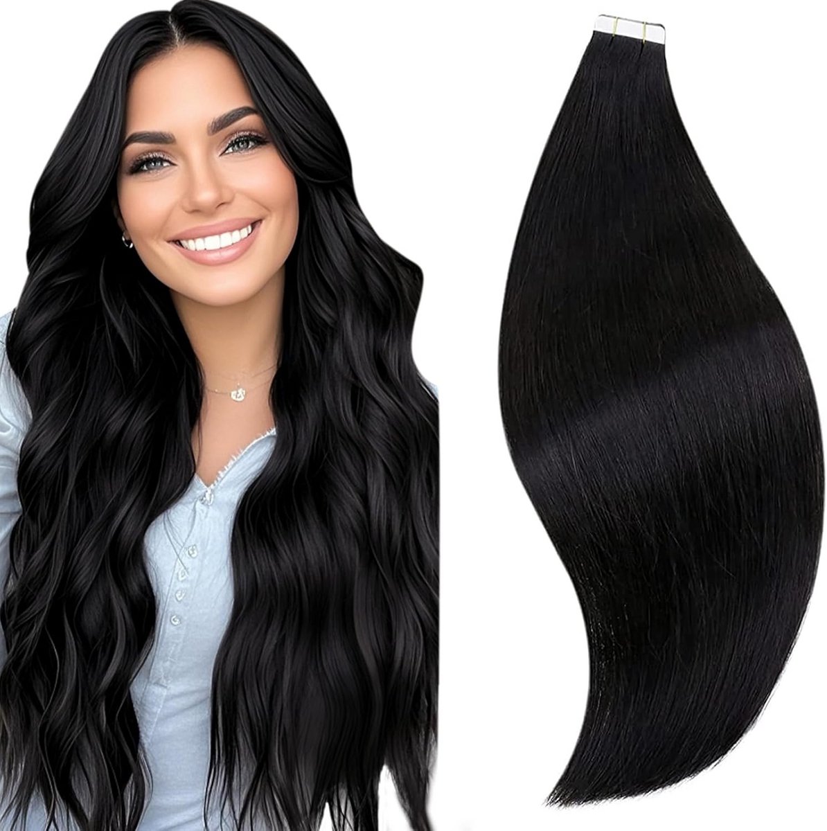 Tape Extensions Echt Menselijk Haar 35cm Natuurlijk Zwart Onzichtbare Bevestiging