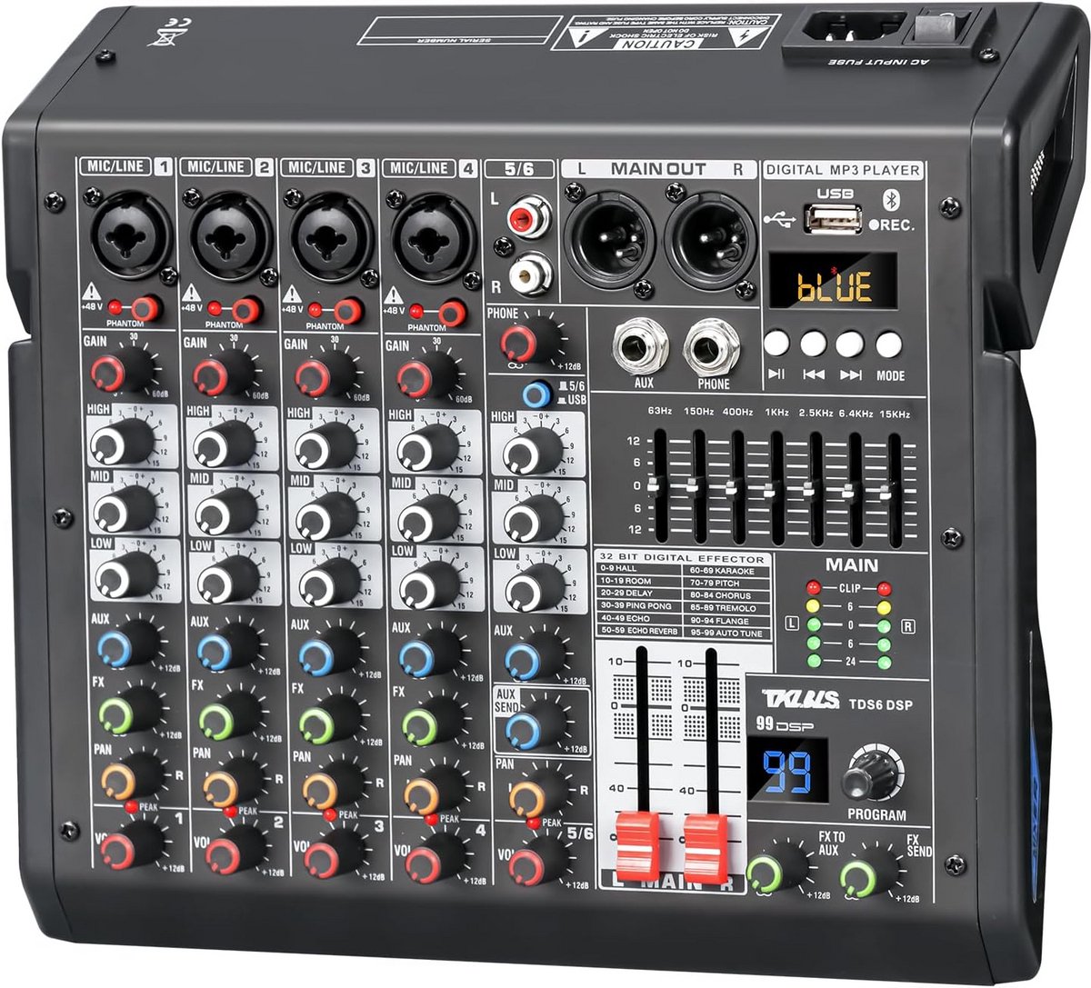 Professionele 6-Kanaals Audio Mixer met Digitale Effecten voor Studio en Opnames
