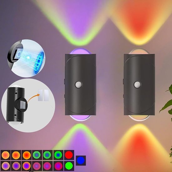 Nachtlampje - Sfeerverlichting - Slimme Nachtlampjes met Sensor - Zwart 1500mAh Oplaadbare LED - 7 Kleuren & Magnetische Montage - 2 Stuks — afbeelding 4