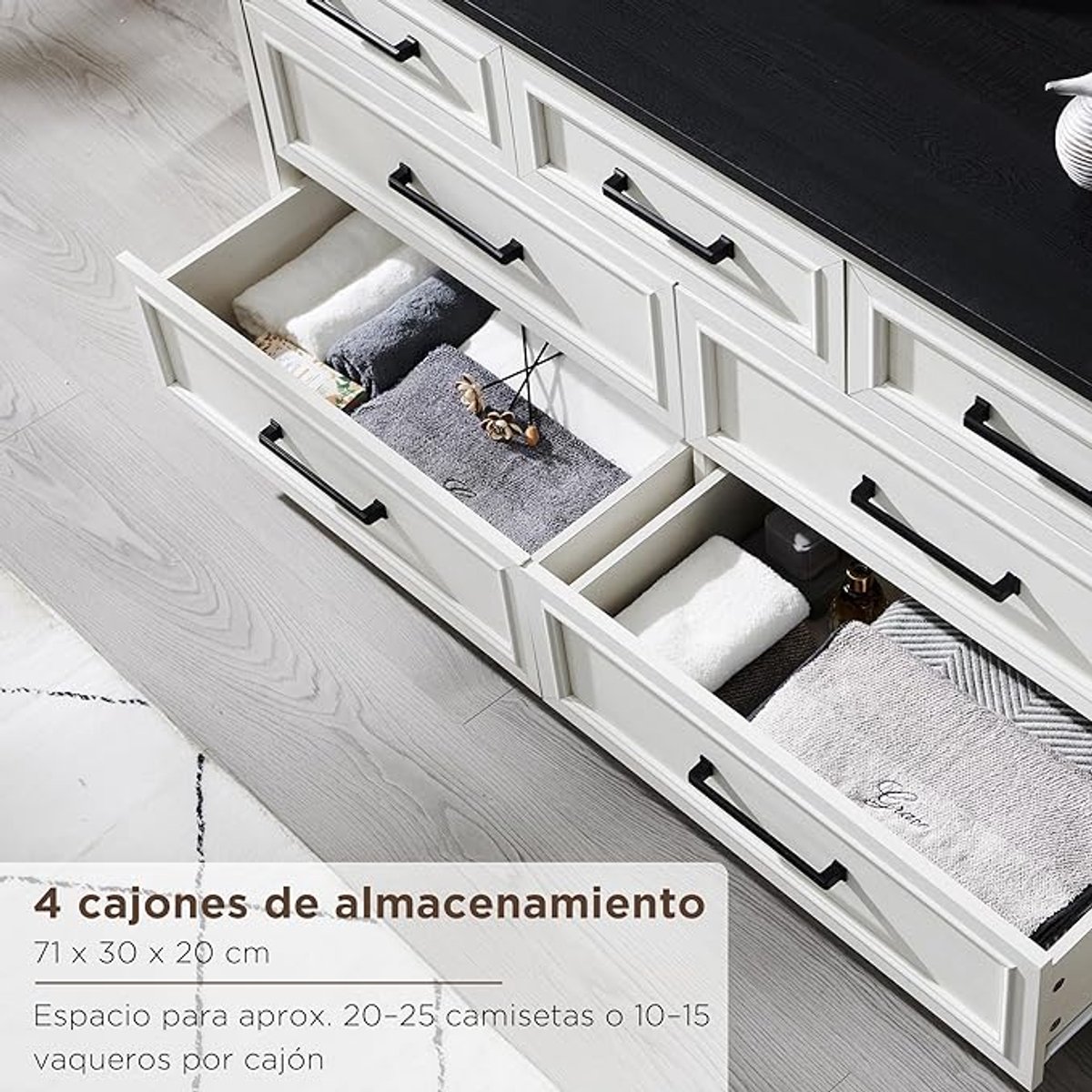 Commode 132 x 40 x 71 cm met 7 Laden – Moderne Houten Dressoir en Opbergkast voor Slaapkamer en Woonkamer – Wit – Abkantoor