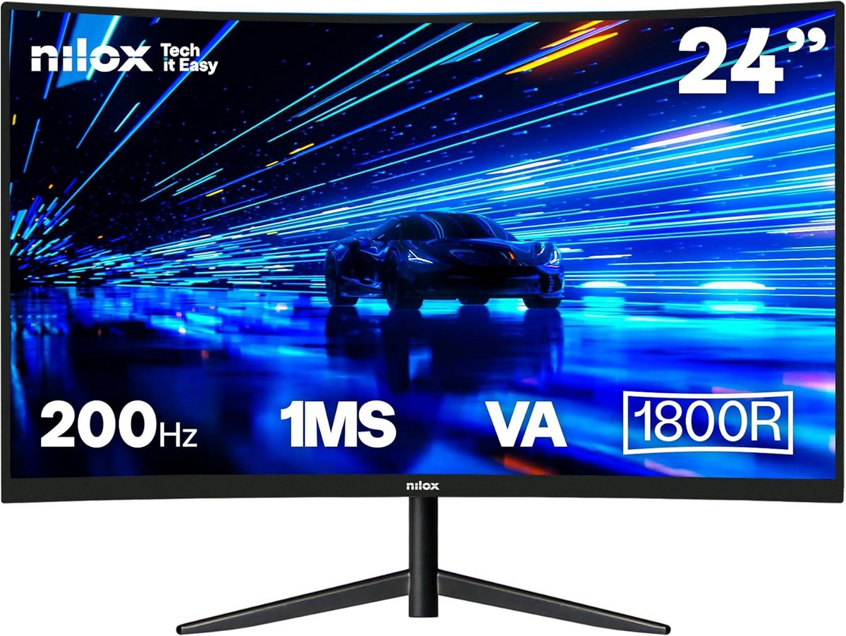 Gebogen Gaming Monitor 24 Inch Full HD 200 Hz VA Display met HDMI 2.1 en DP 1.4