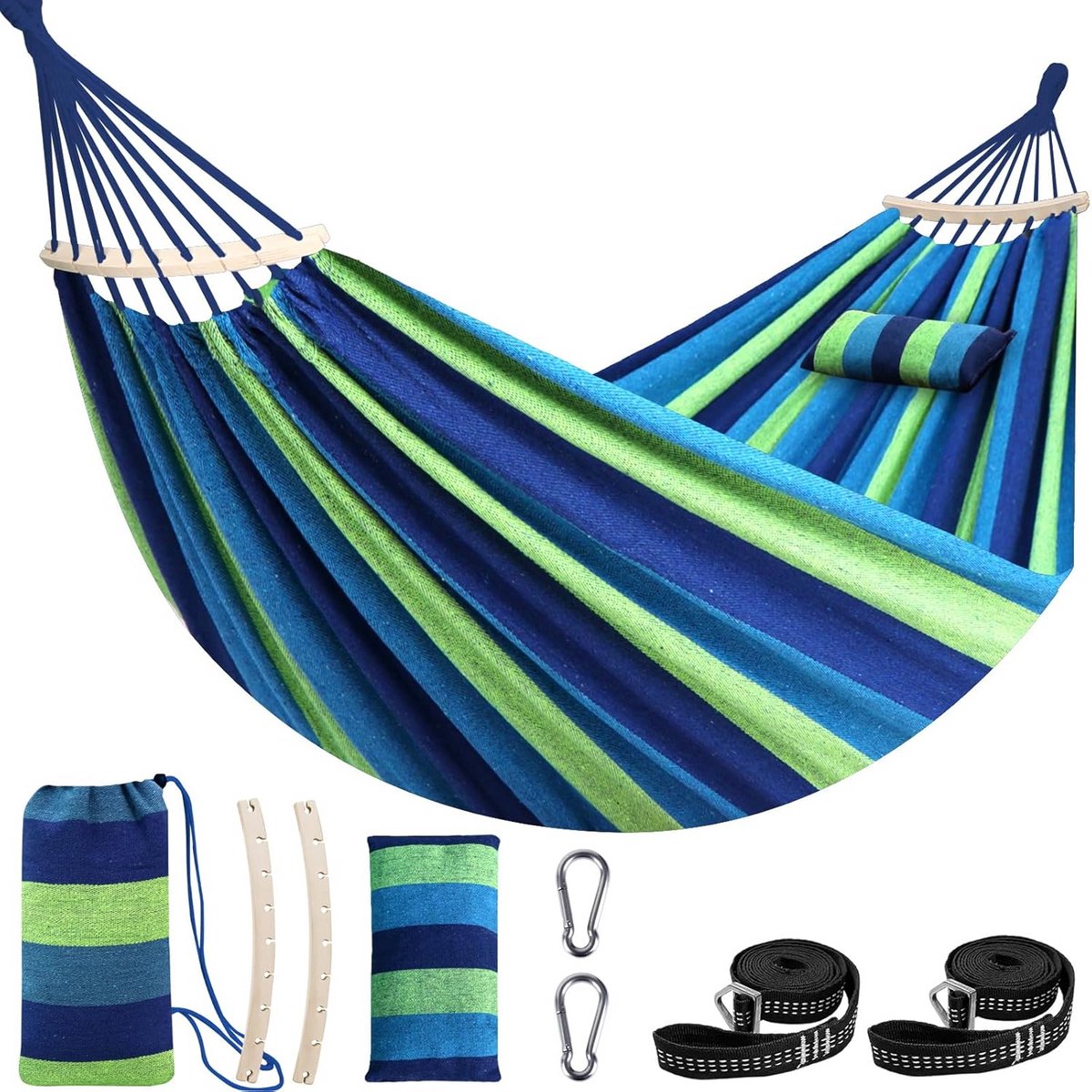 Luxe Katoenen Hangmat met Spreidstang en Kussen - Comfortabel en Draagbaar