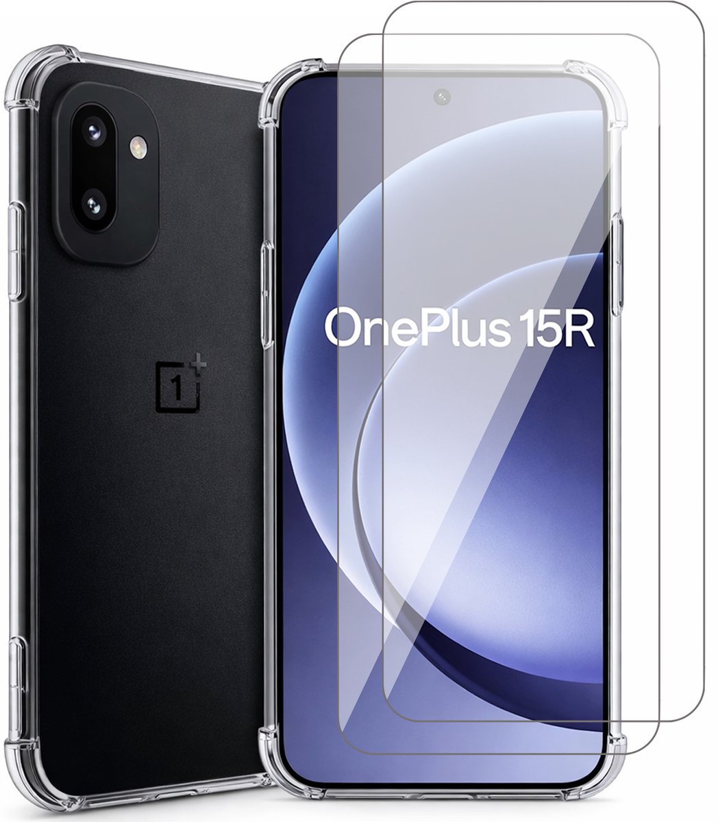 Hoesje geschikt voor OnePlus 15R - 2x Screenprotector Glas - Shockproof Transparant