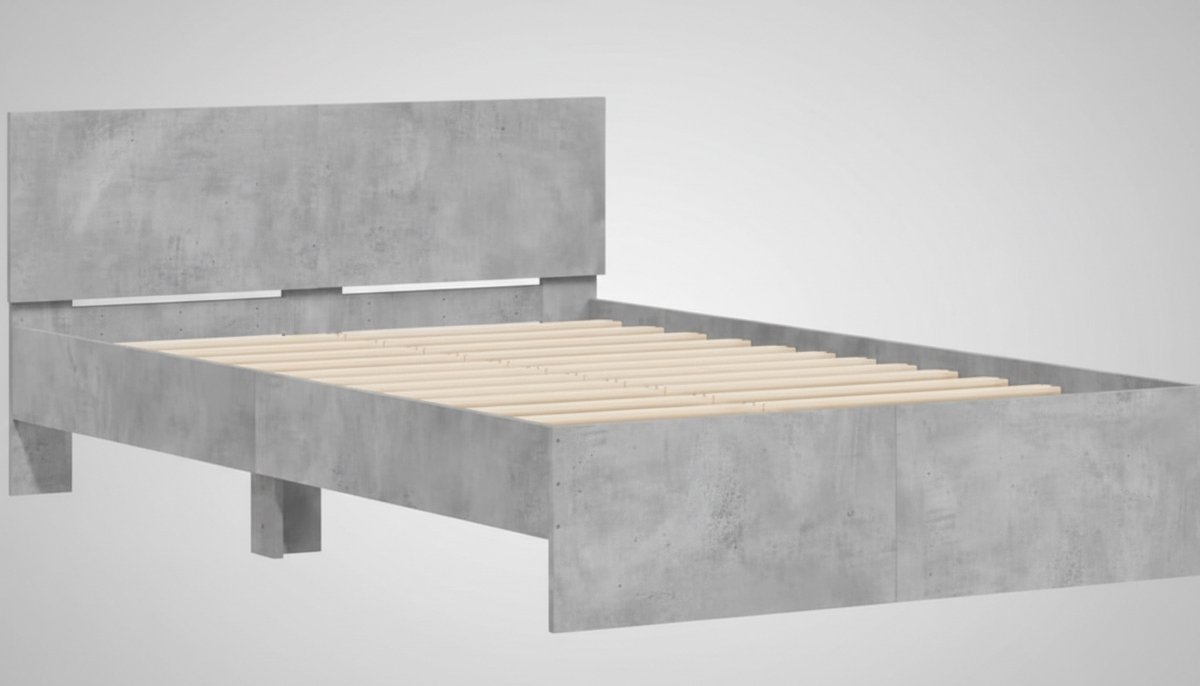 Bedframe 120x200 cm met Hoofdbord en Lattenbodem – Modern Tweepersoonsbed / Twijfelaar – Betongrijs – Casa Velluto Urban Comfort Bed
