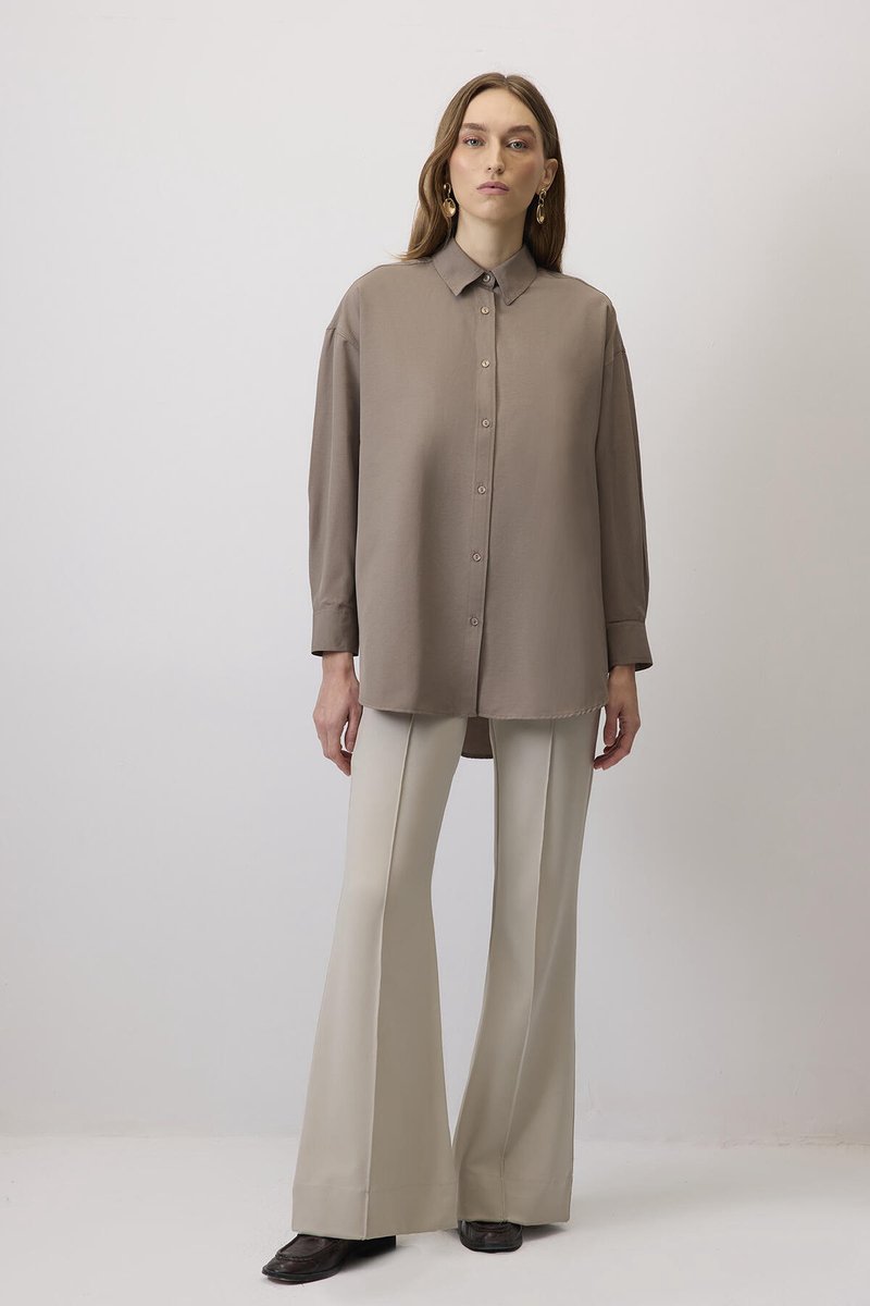 Touché Privé - Oversized poplin blouse - Taupe - Dames