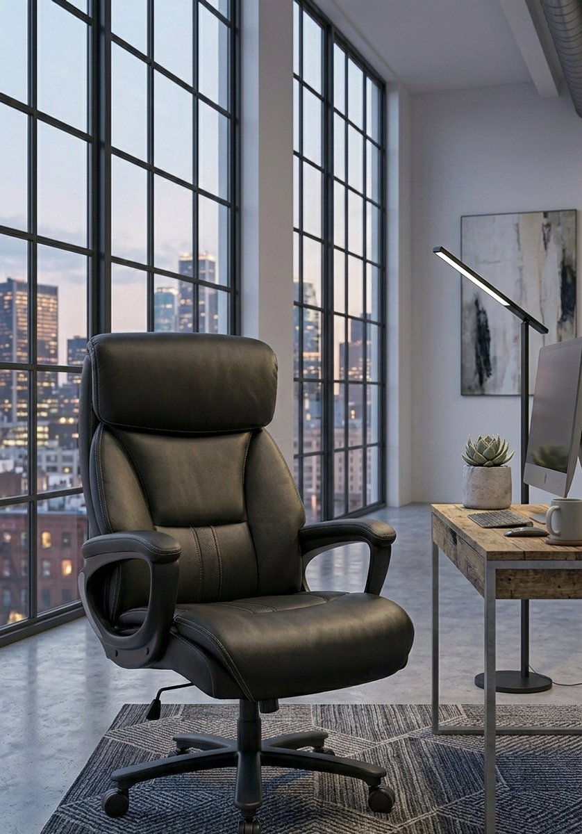 Ergonomische Luxe Bureaustoel– Grote en Comfortabele Directiestoel voor Kantoor, Thuiswerk en Gaming – Verstelbare Hoofdsteun, Lendensteun & PU-bekleding – Zwart,Casa Serena – Afmetingen op aanvraa...