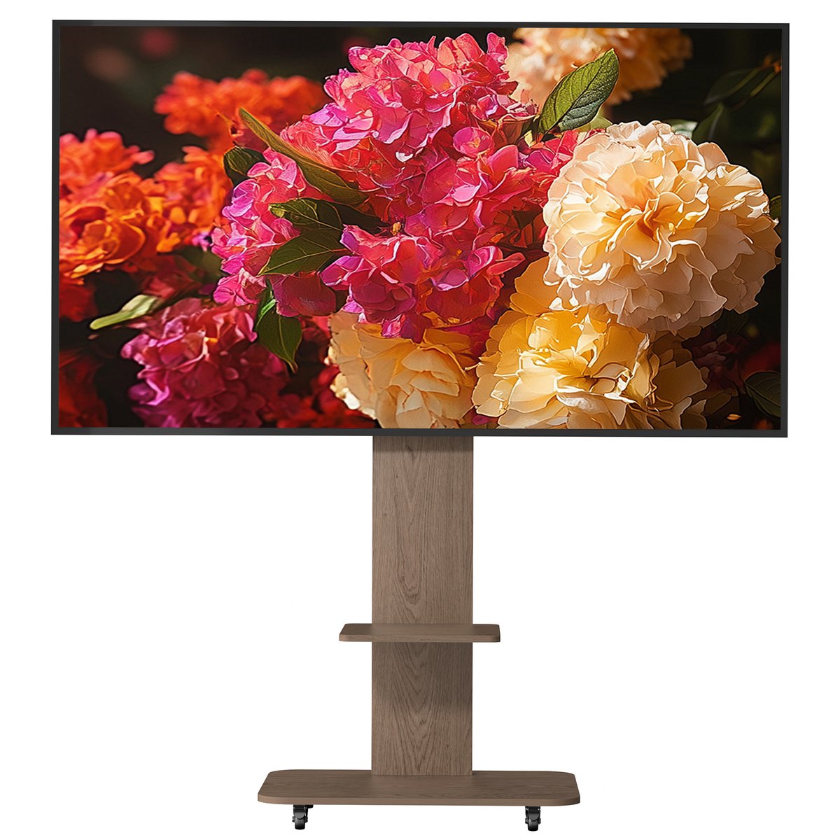unho mobiele tv-standaard - mobiele kantelbare tv-vloerstandaard - geschikt voor tv's van 40-75 inch - 2 MDF-planken - in hoogte verstelbaar