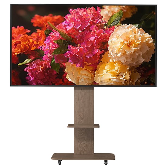 unho mobiele tv-standaard - mobiele kantelbare tv-vloerstandaard - geschikt voor tv's van 40-75 inch - 2 MDF-planken - in hoogte verstelbaar
