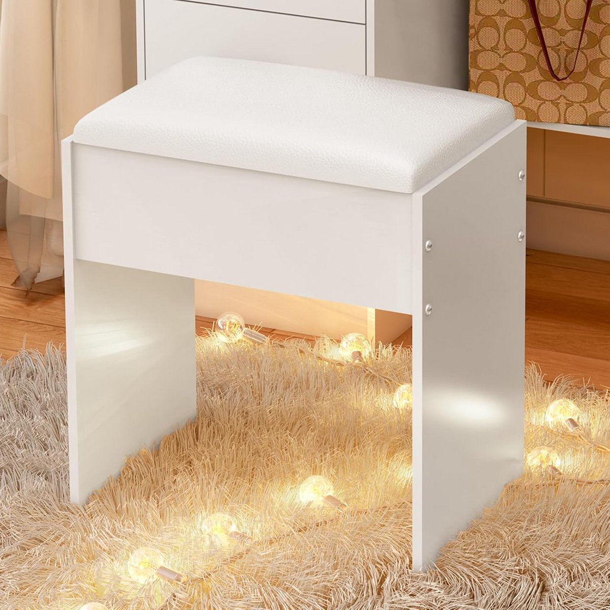 Moderne Houten Make-up Kruk in Wit