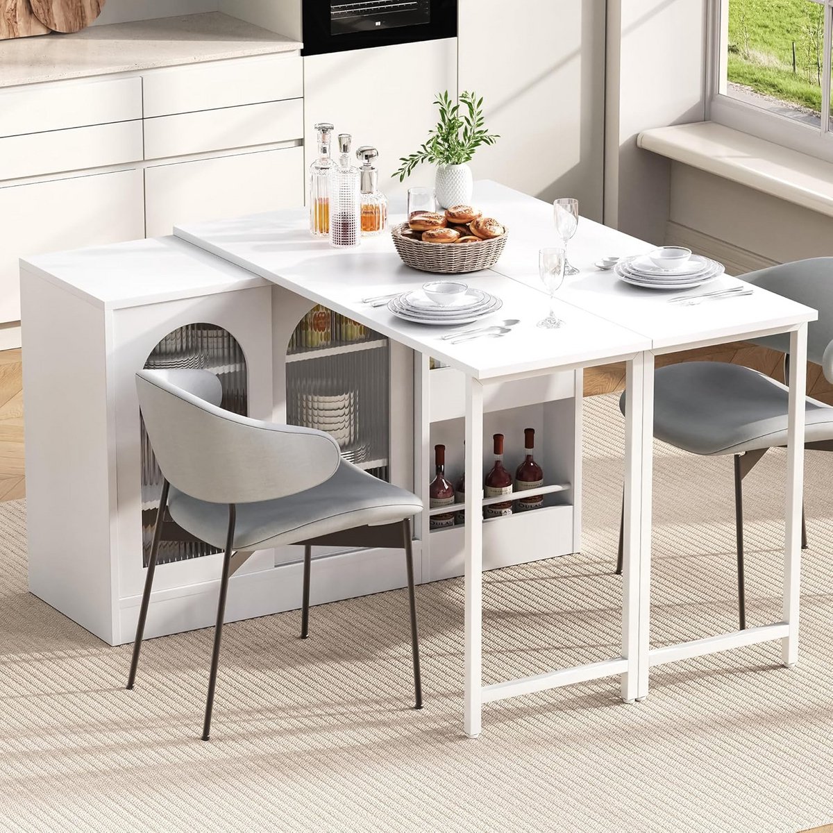 Flexibele Uittrekbare Bartafel met 360° Draaibaar Tafelblad en Opbergruimte