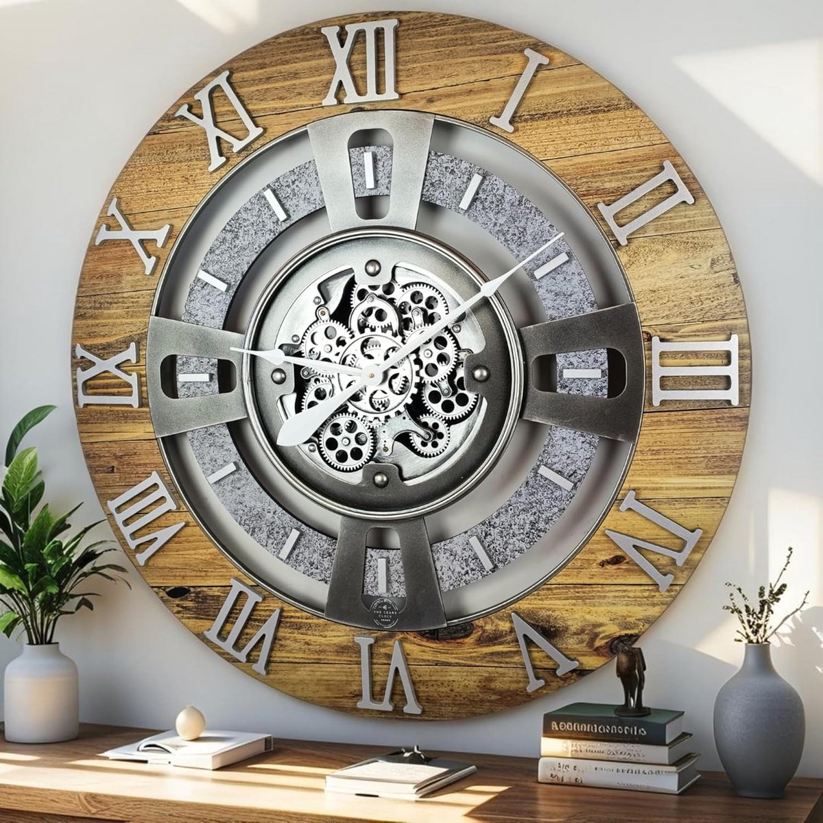 Grote Wandklok met Werkende Tandwielen - Industrieel Vintage Design