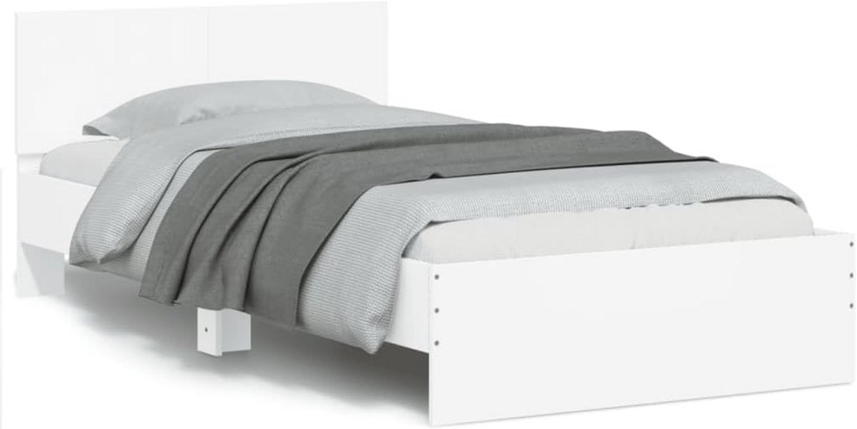 Eenpersoonsbed met Hoofdbord en LED-verlichting Wit 100x200 cm