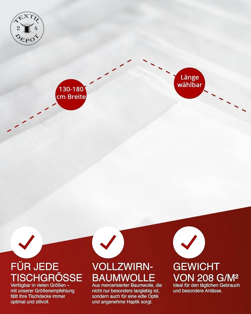 Glanzend Katoenen Tafelkleed Wit - Diverse Lengtes (140x330 cm)