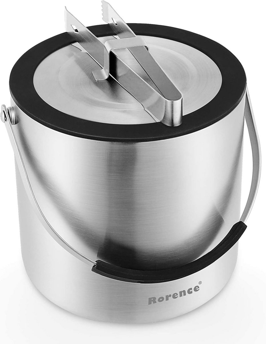 Grote Dubbelwandige IJsemmer RVS met Deksel en Tang - 3 Liter Champagne Koeler