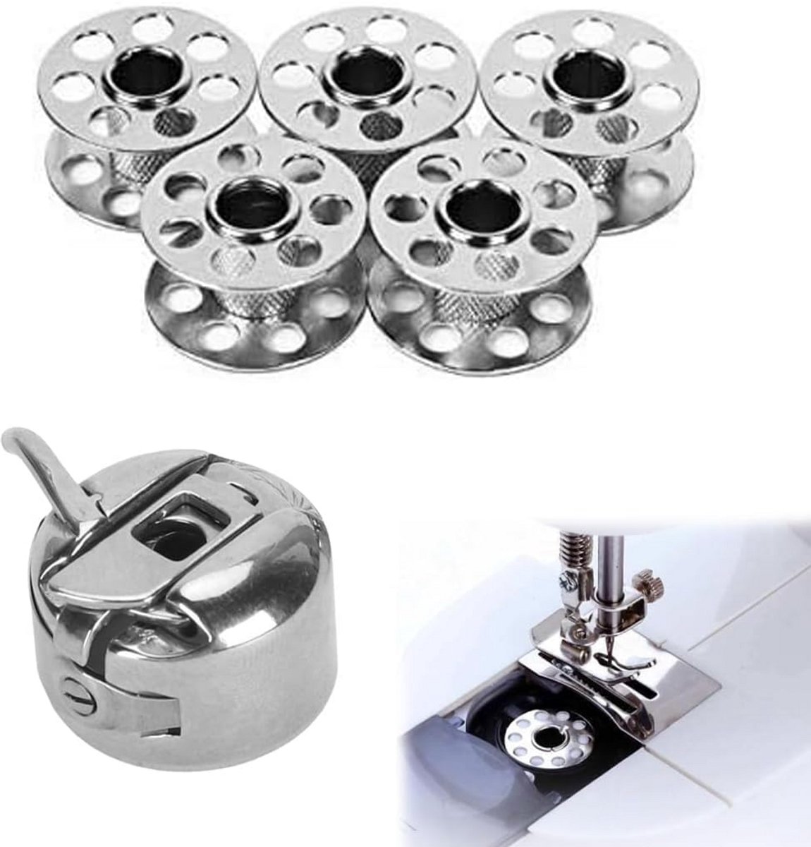 Set van 5 Spoelen en 1 Klosjesdoos voor Naaimachines