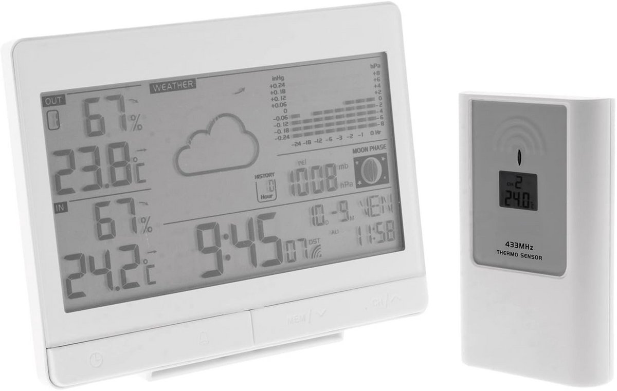 Draadloos Weerstation met Buitensensor voor Binnen- en Buitentemperatuur, Luchtvochtigheid en Weersvoorspelling