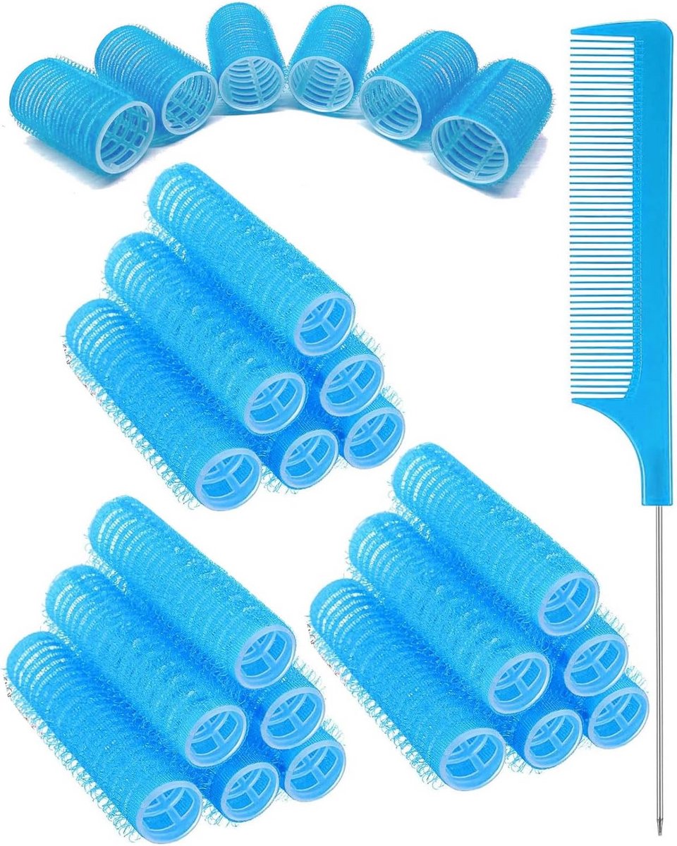Zelfklevende Haarrollers Set met Kammen Blue - Professioneel Krulset voor Thuis en Salon