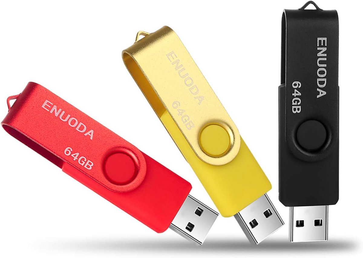 USB Stick 64GB Set van 3 - USB 2.0 Geheugenstick Hoge Snelheid in Rood, Goud en Zwart