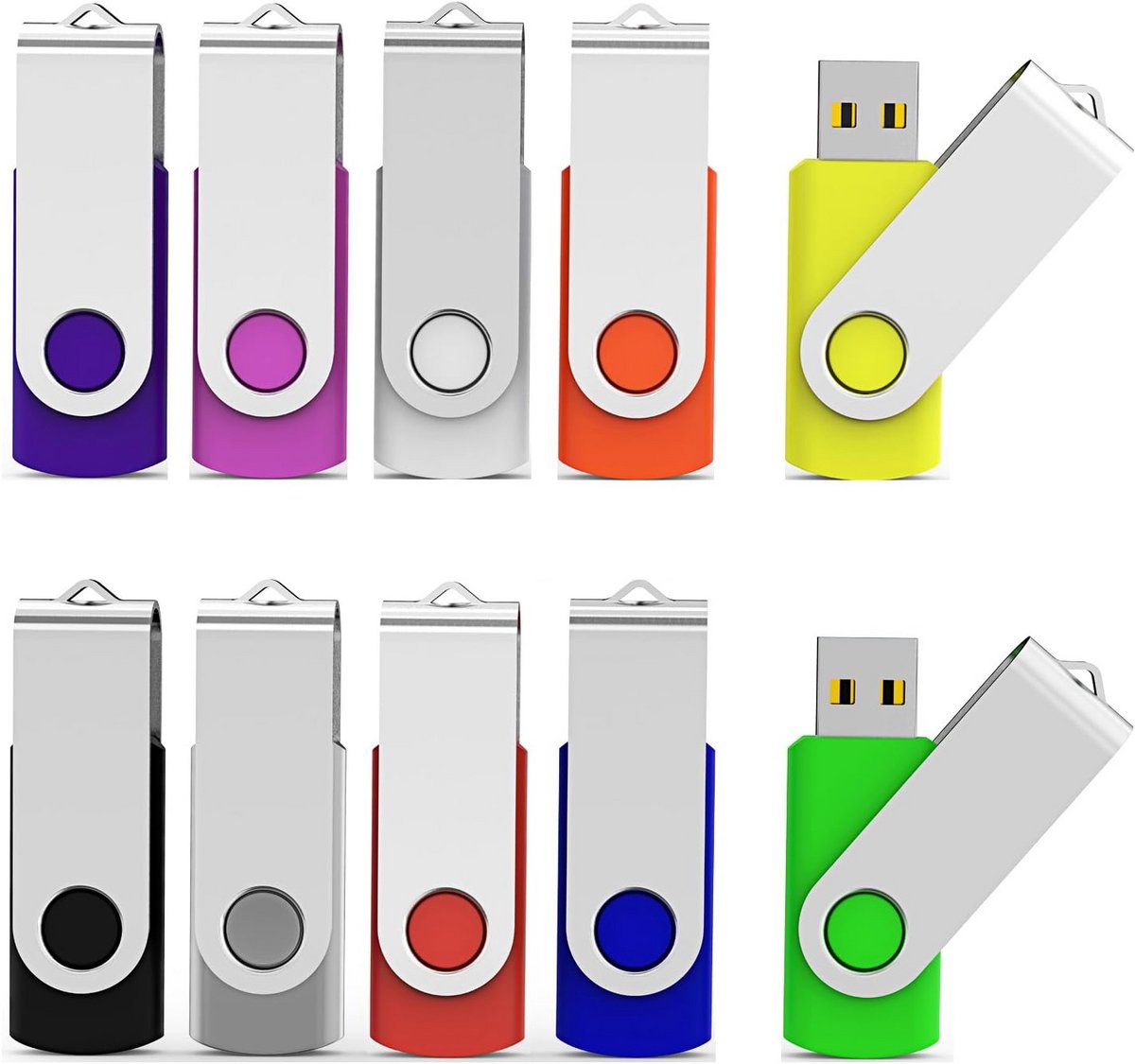 10x USB 2.0 Flash Drive 2GB Geheugenstick Set - Diverse Kleuren