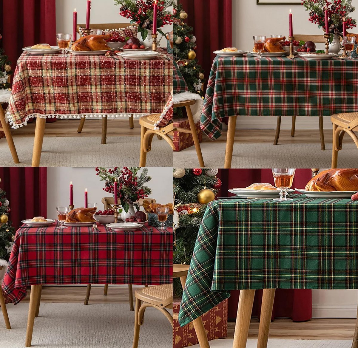 Klassiek Geruit Tafelkleed Groen Rood - Rechthoekig Kerst & Winter Tafeltextiel 56x72 Inch