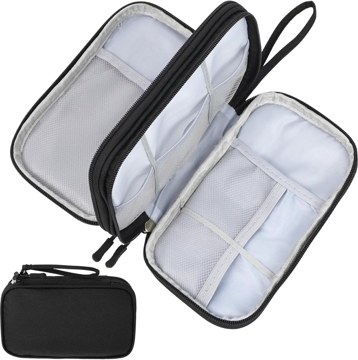Waterdichte reisorganizer voor elektronische accessoires - opbergtas voor oplader, USB-stick en powerbank - lichtgewicht en draagbaar - thuis en op reis - zwart – foto 8