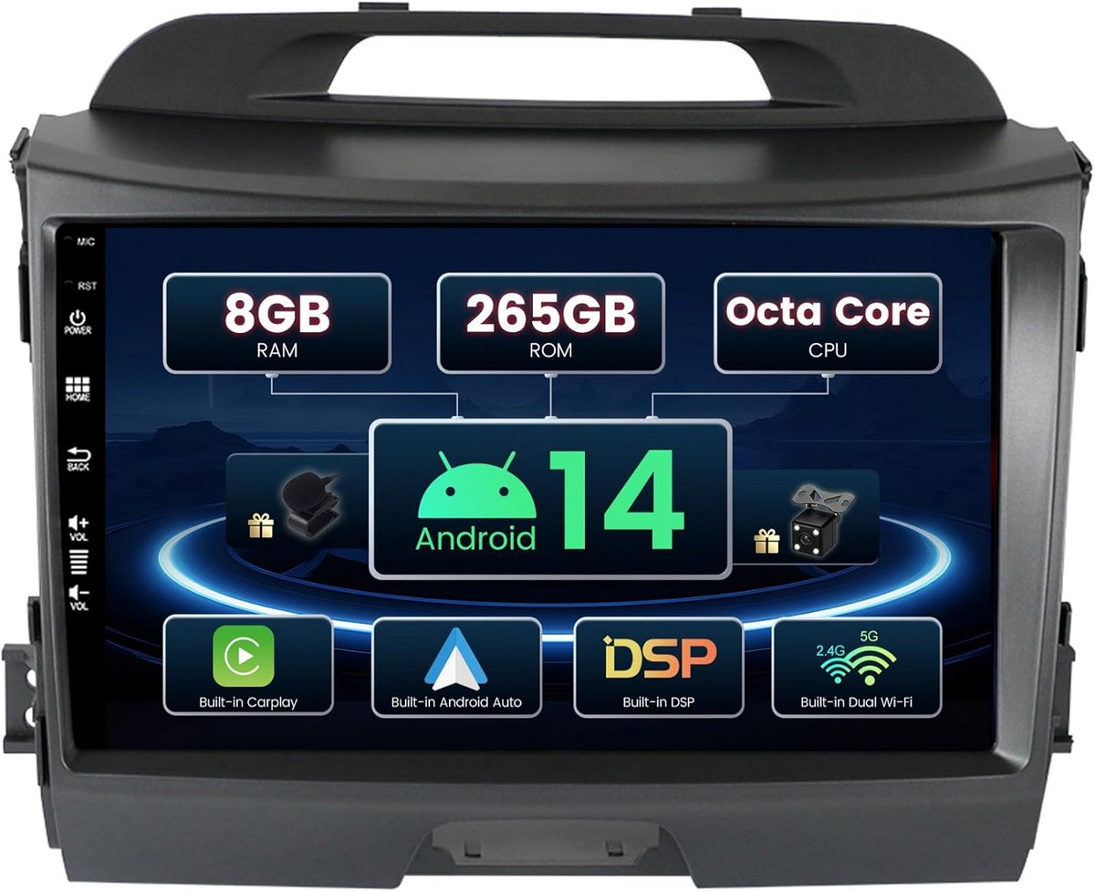 Android 14 Radio voor Kia Sportage (2010-2015) - 9 Inch IPS, CarPlay/Android Auto, DAB+, Camera & GPS
