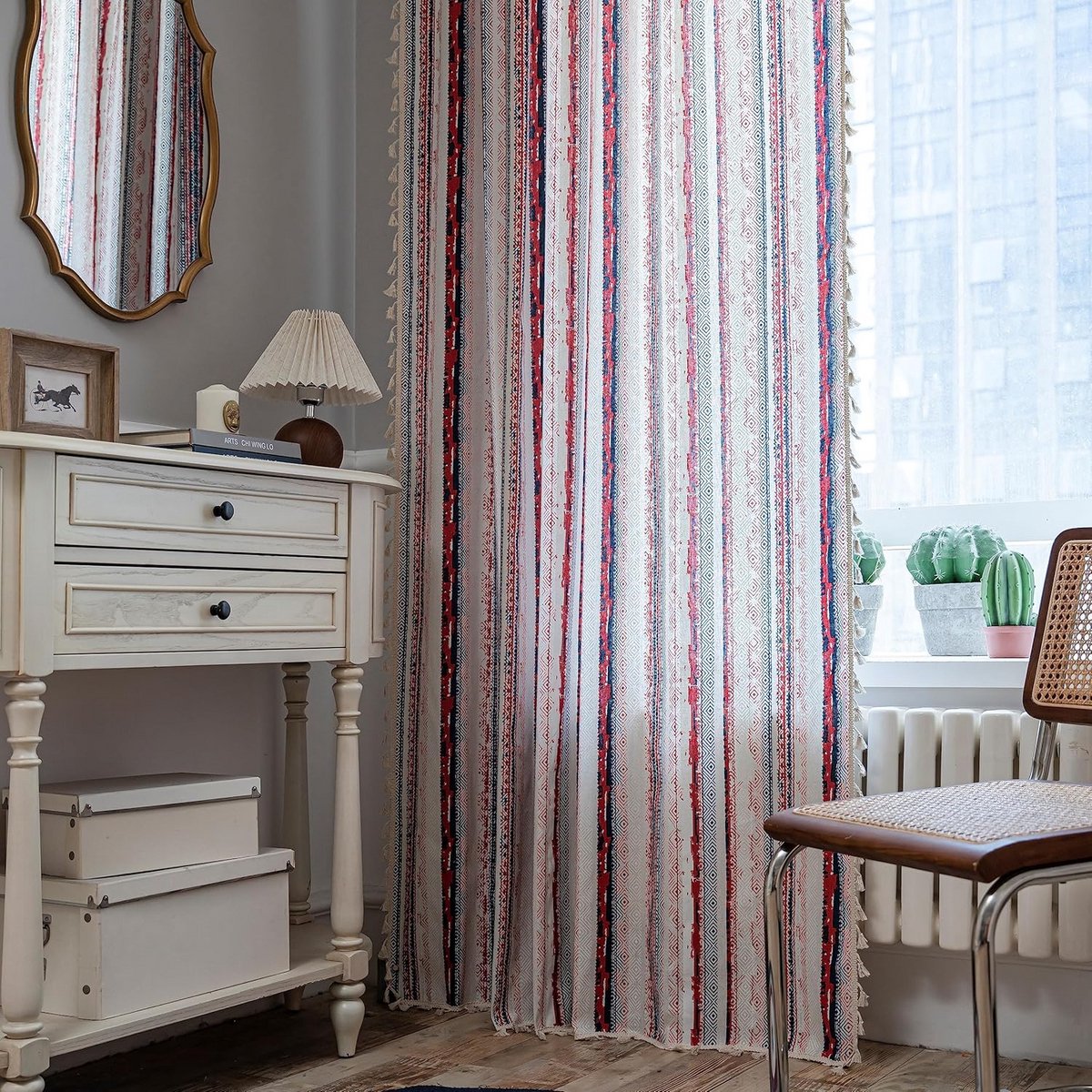 Boho Gordijn Roedezak Katoen Linnen Rustiek Patroon 213 cm Lengte 1 Paneel