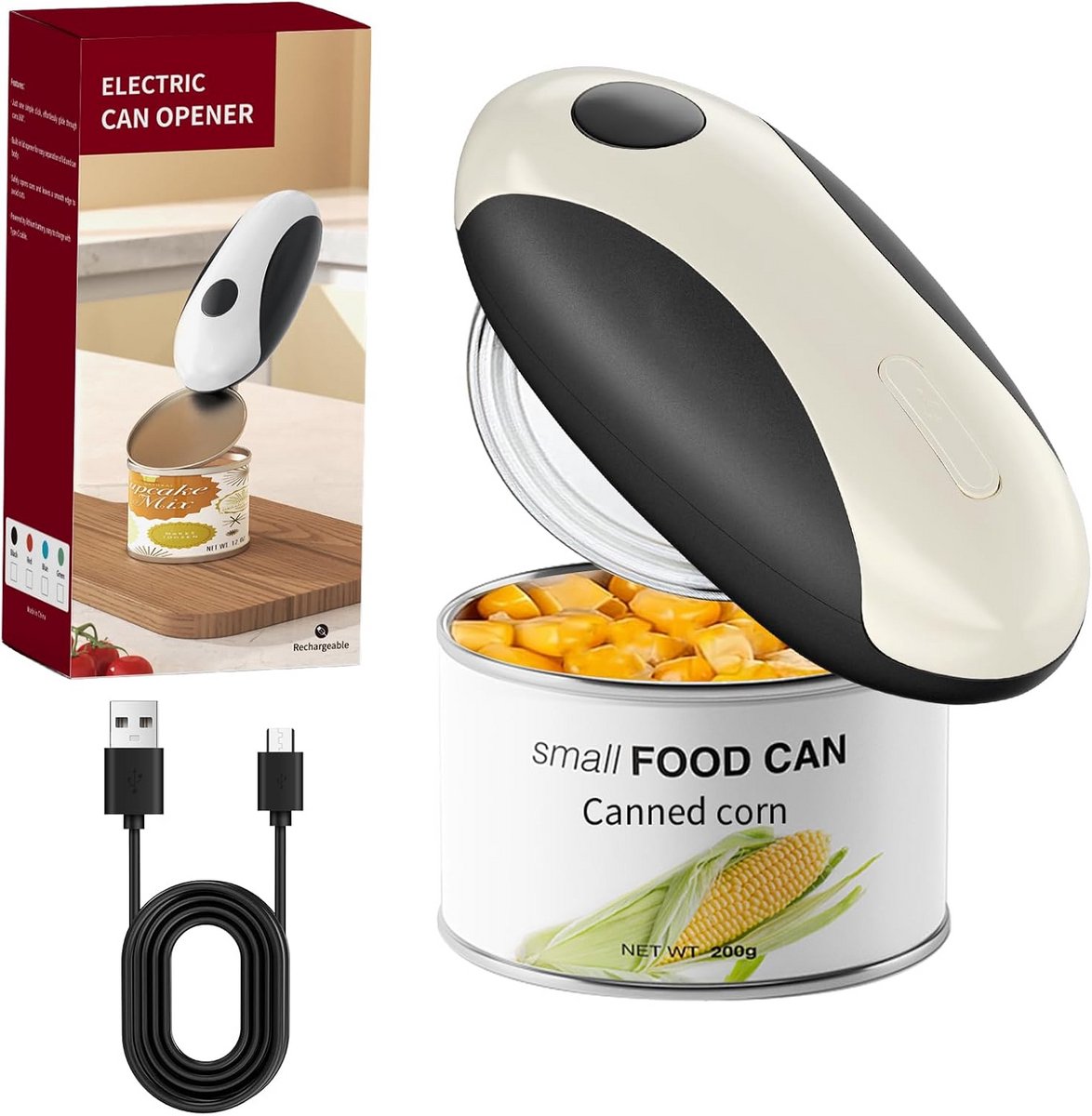 Elektrische Blikopener met Accu en Magnetische Dekselhouder voor Handsfree Openen