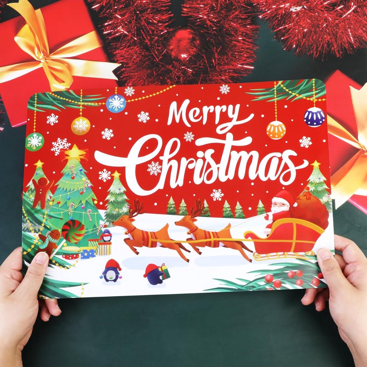 Set van 6 Kerst Tafellopers en Onderzetters, Hittebestendig en Wasbaar