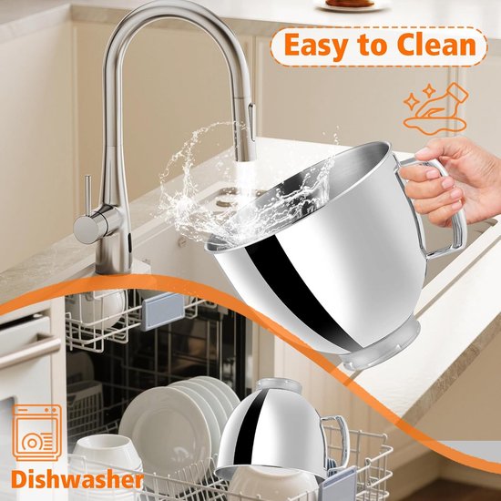 Roestvrijstalen Mengkom met Handvat voor 4.5-5 QT Stand Mixer - Vaatwasmachinebestendig van Merkloos — afbeelding 4